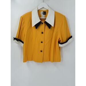 Vintage Nine 2 Nine Blouse Womens 16 Gold Yellow Double Collar Polka Dot Union